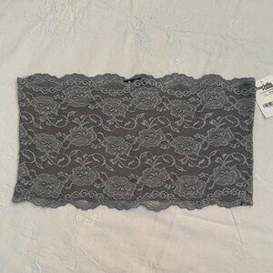 Bozzolo Size Large (Fits Like M), Women's Stretch Lace Strapless Bra Silver Gray